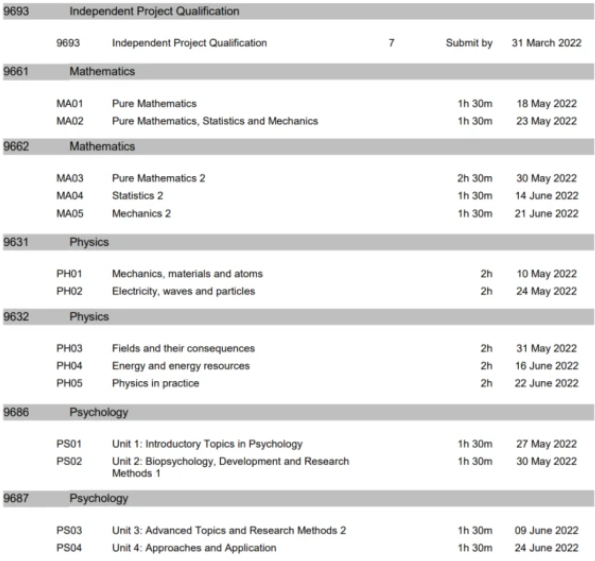 2022夏季三大考试局IGCSE/A-Level考试时间安排！