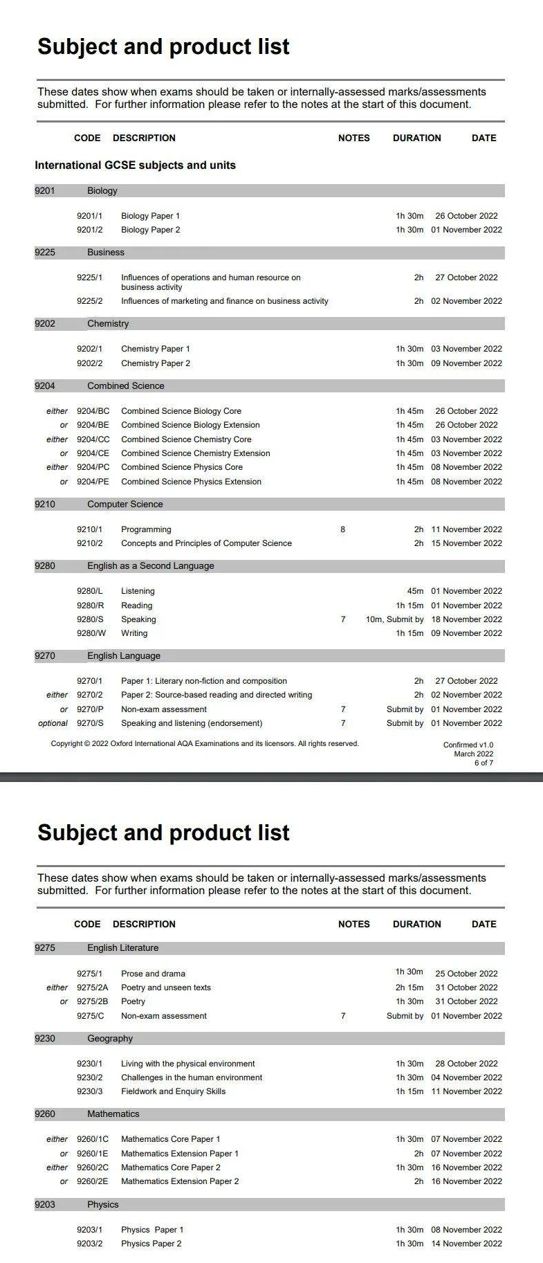 2022年A-level/IGCSE秋季考试时间安排出炉