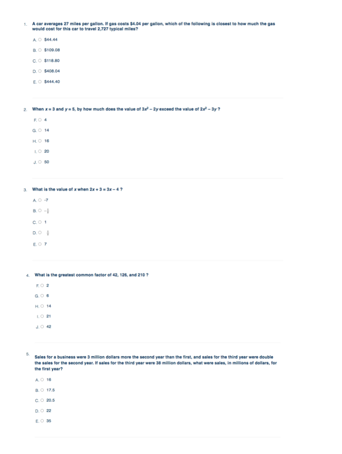 ACT数学考试真题及答案解析