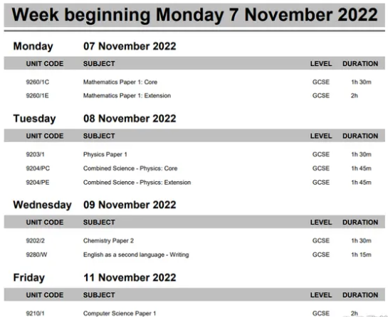 2022年AQA考试局IGCSE秋季考试关键时间节点