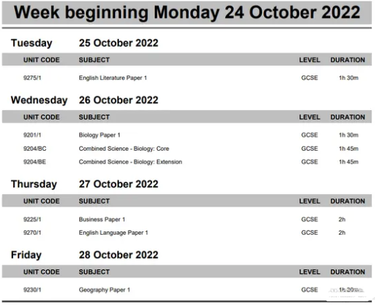 2022年AQA考试局IGCSE秋季考试关键时间节点