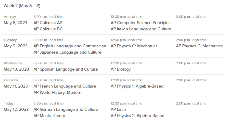 2023年AP考试时间安排在什么时候？