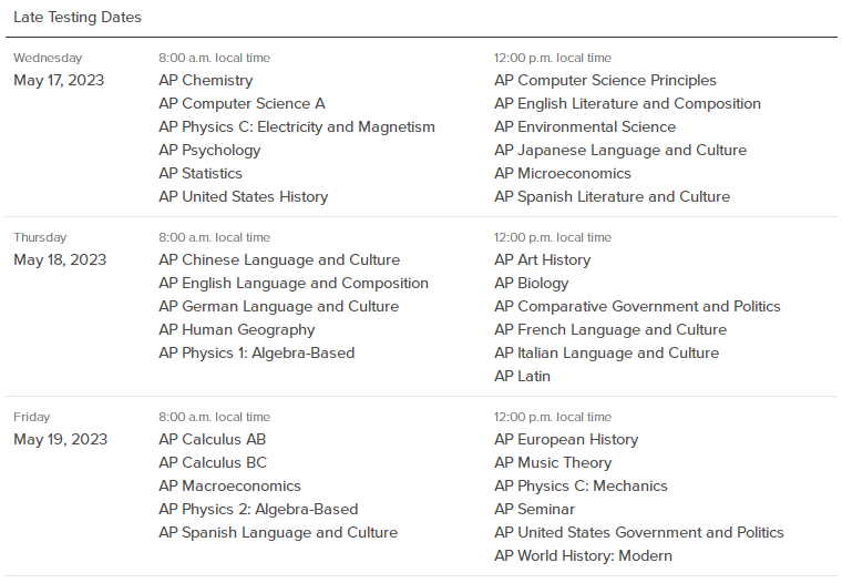 2023年AP考试时间安排在什么时候？