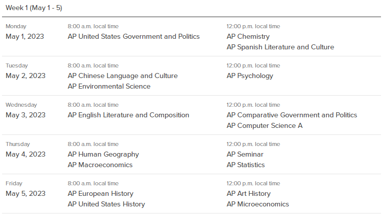 2023年AP考试时间安排在什么时候？