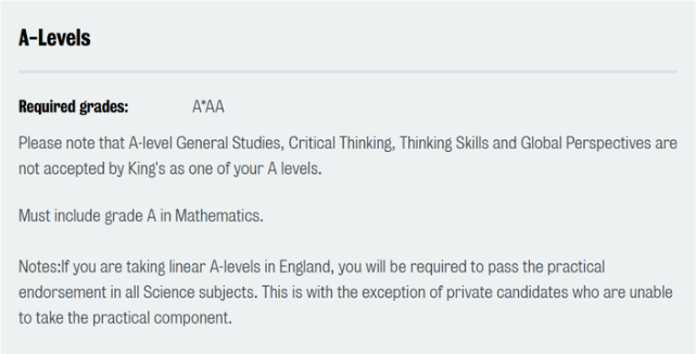 2023年伦敦大学国王学院A-level成绩要求多少？