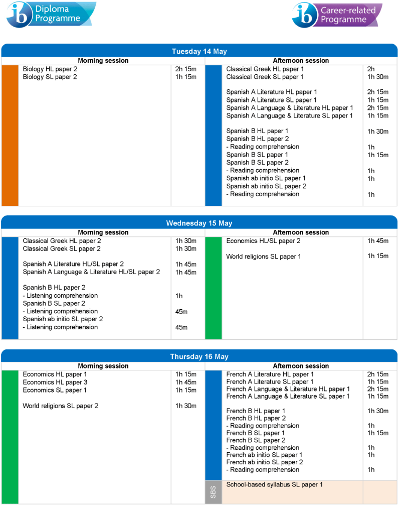 2024年IB考试时间安排