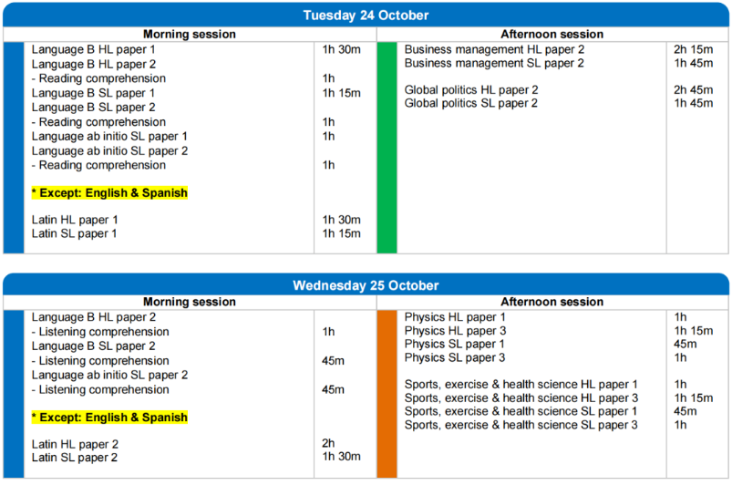 2023年11月IB考试各科时间安排表汇总！