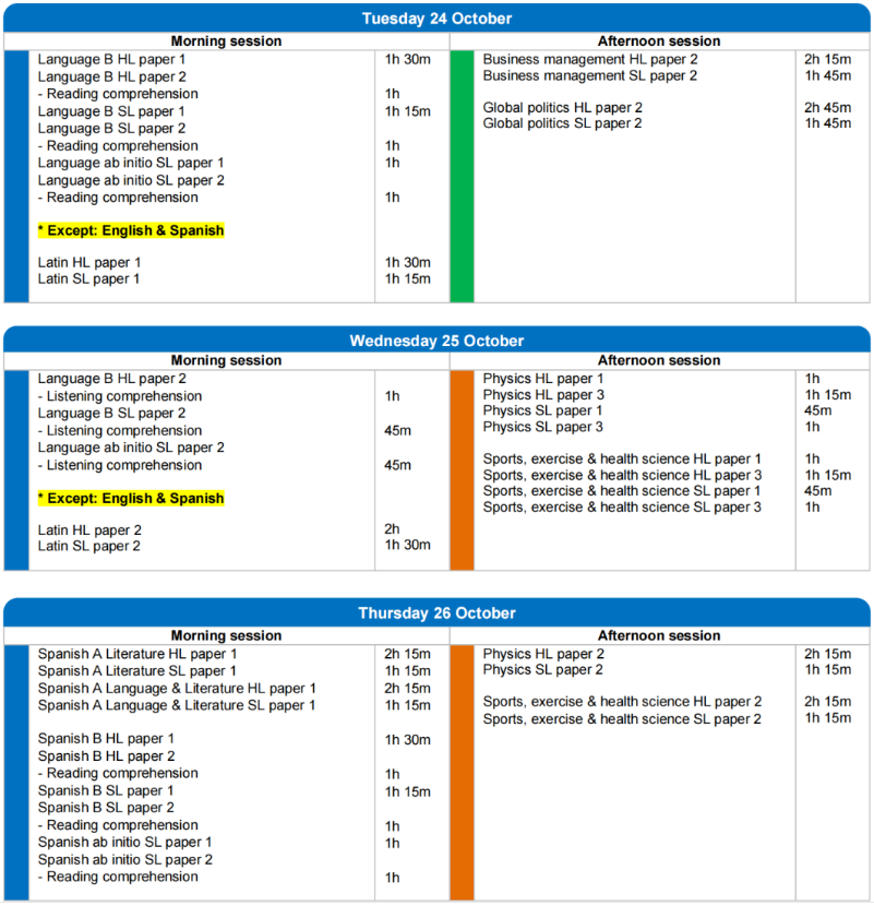 2023年11月IB考试各科时间安排表汇总！