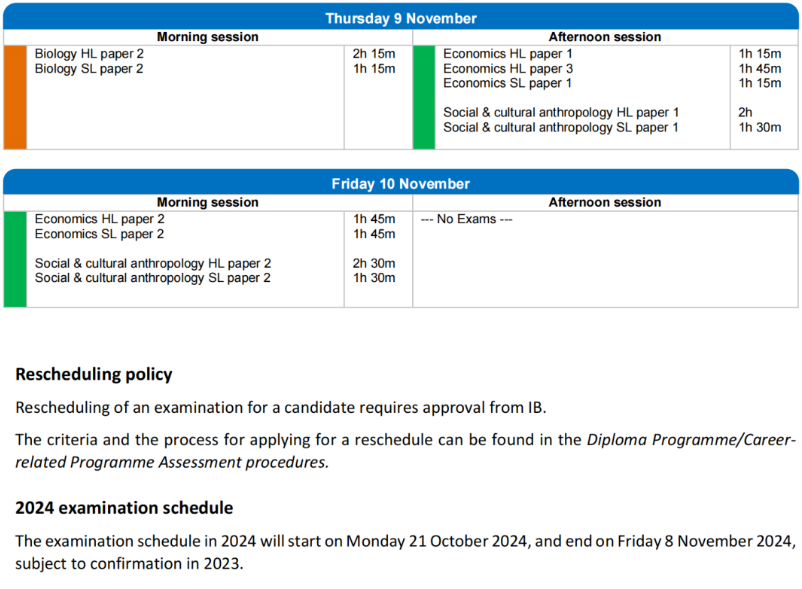 2023年11月IB考试各科时间安排表汇总！