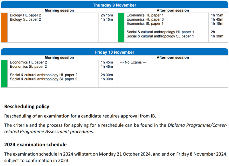 2023年11月IB考试各科时间安排表汇总！