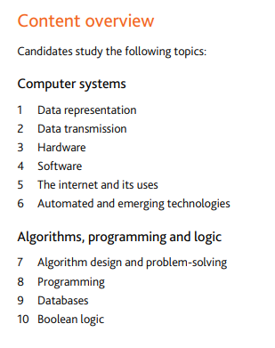 CAIE考试局IGCSE计算机科学课程