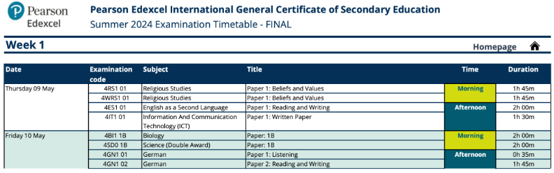 2024年05月爱德思IGCSE考试时间安排