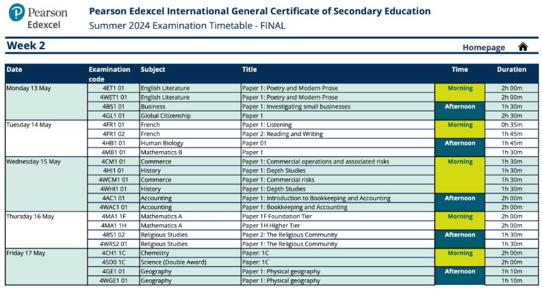 2024年05月爱德思IGCSE考试时间安排