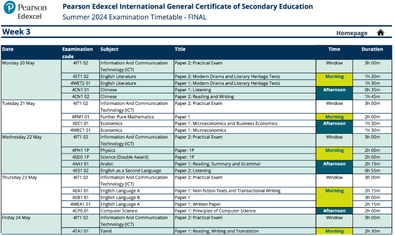 2024年05月爱德思IGCSE考试时间安排