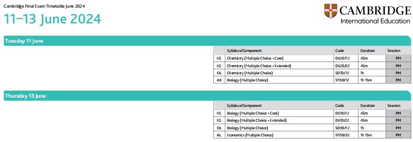 2024年夏季大考IGCSE、O-level、A-level考试时间表