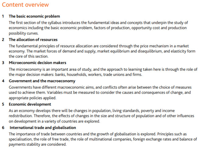 IGCSE经济学课程内容