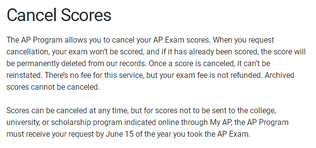 AP考试分数太低可以取消成绩吗？