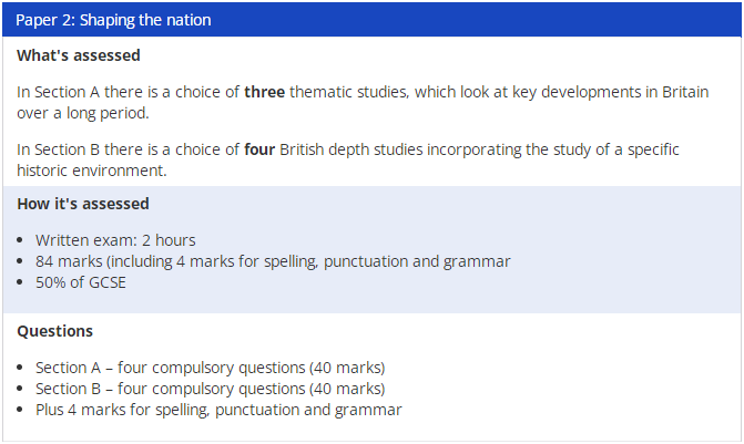 AQA考试局GCSE历史考试形式