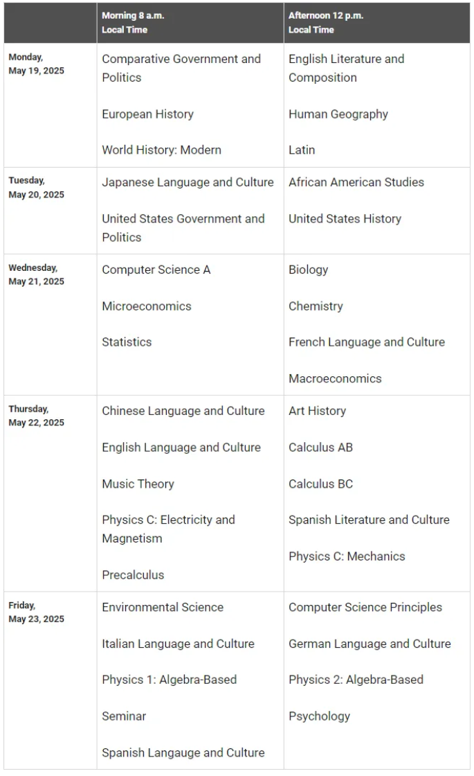 2025年AP大考延迟考试时间安排