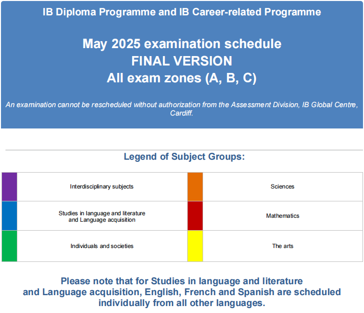 25年IB大考时间安排