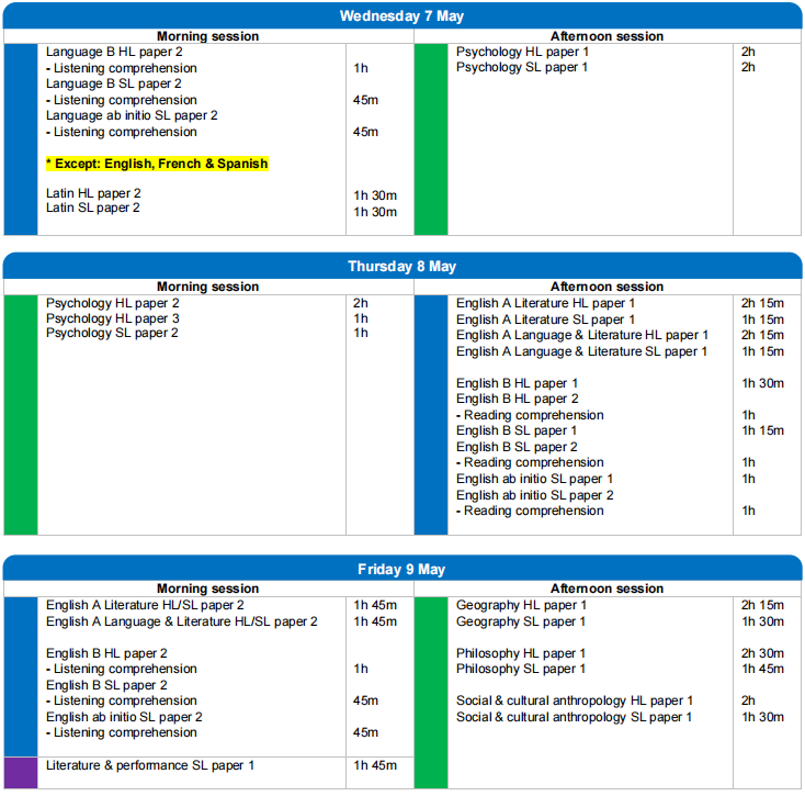 25年IB大考时间安排
