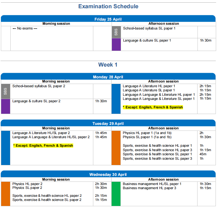25年IB大考时间安排