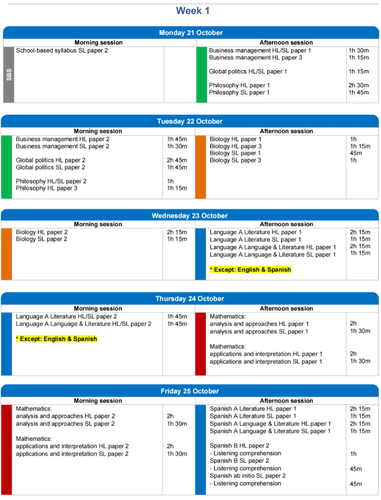 2024年11月IB考试各科时间安排表汇总！
