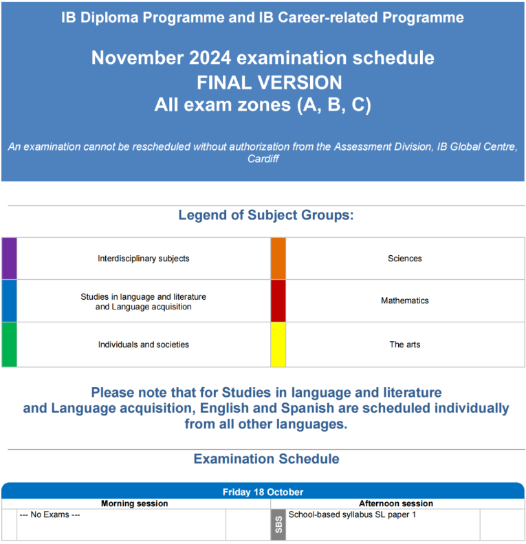 2024年11月IB考试各科时间安排表汇总！