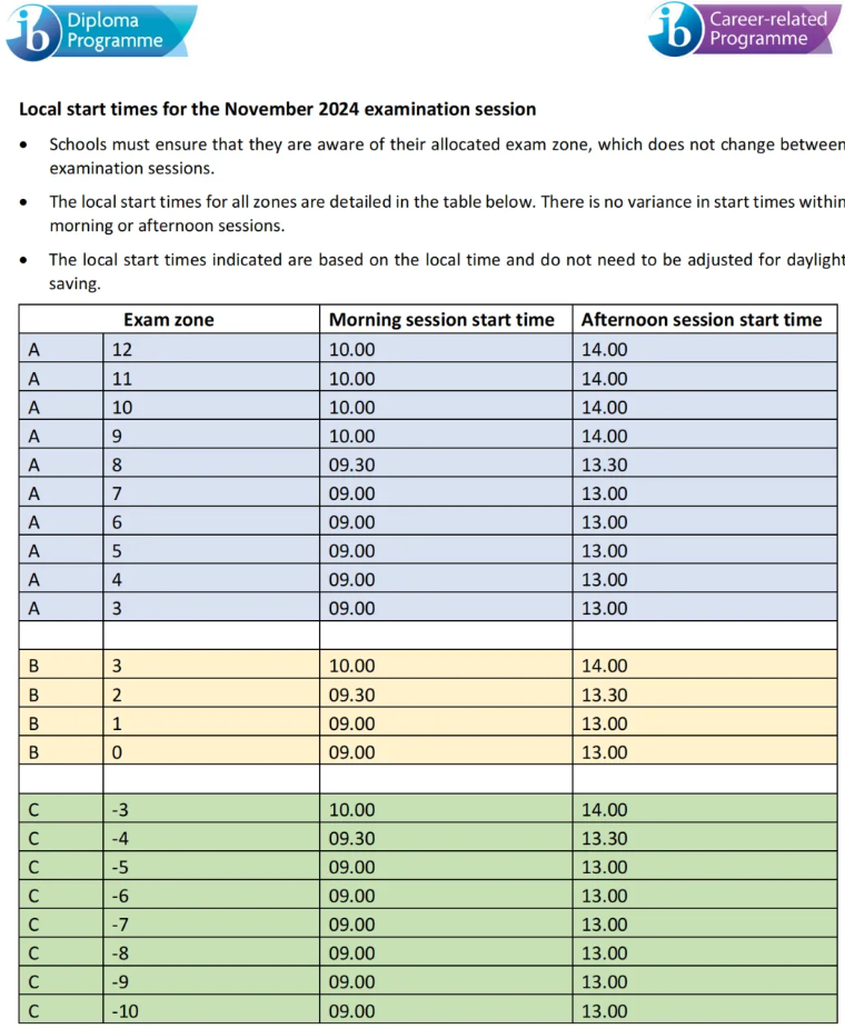 2024年11月IB考试各科时间安排表汇总！