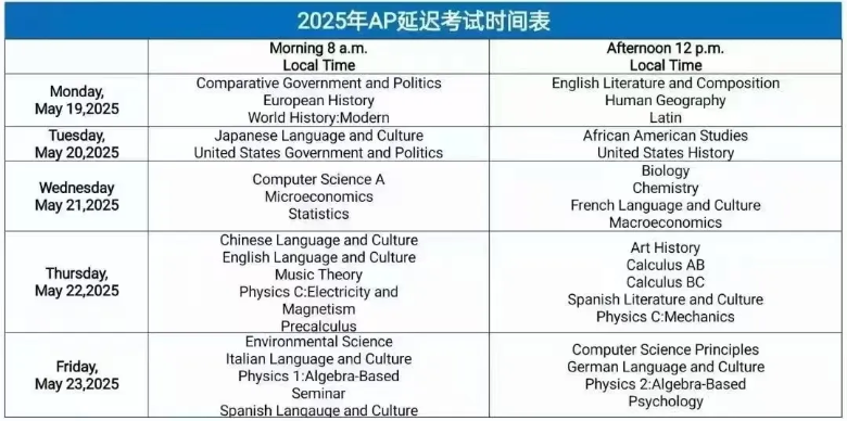 2025年AP延迟考试时间表