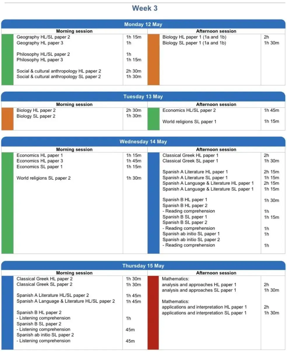 IB夏季大考时间安排
