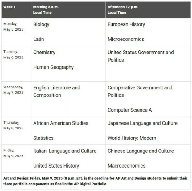 2025大陆考区-AP常规考试时间