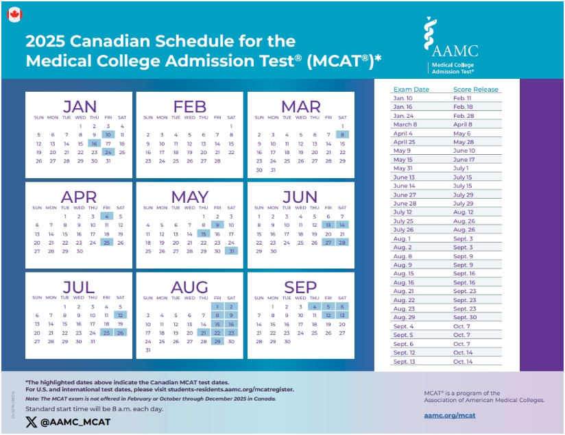 2025年加拿大MCAT考试时间安排