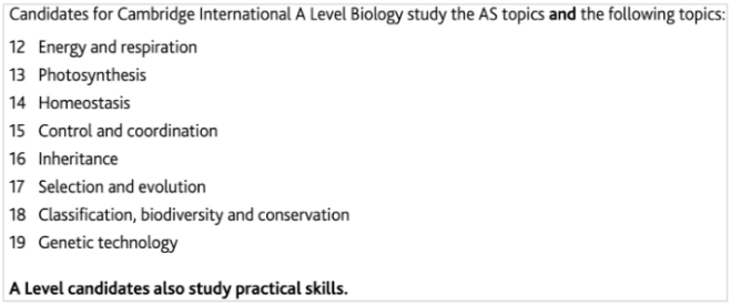 A-level生物学哪些内容？